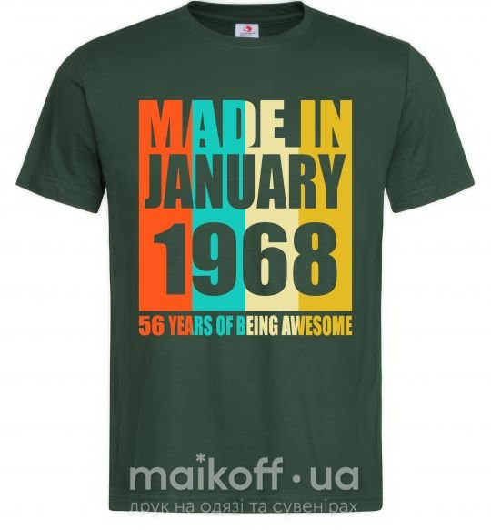 Мужская футболка Made in January 1968 50 years of being awesome Темно-зеленый фото