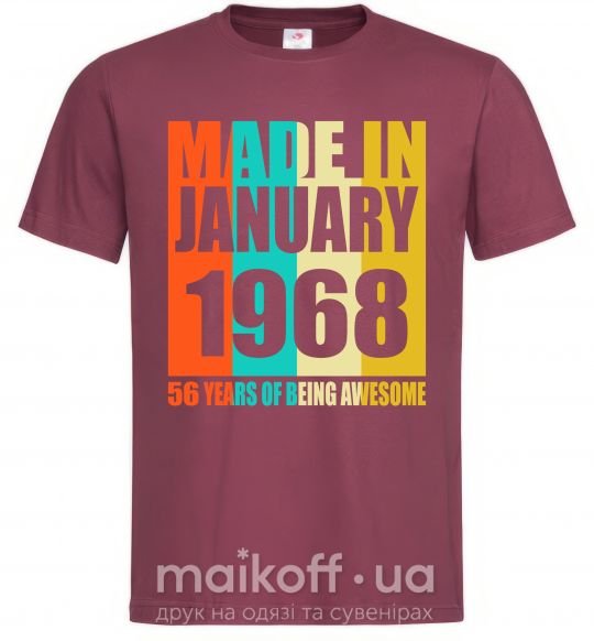 Мужская футболка Made in January 1968 50 years of being awesome Бордовый фото