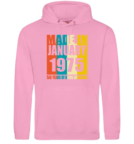 Мужская толстовка (худи) Made in January 1975 50 years of being awesome Розовый фото