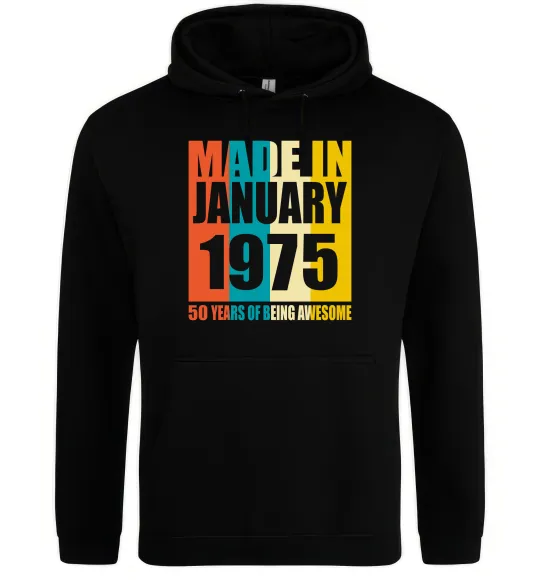 Мужская толстовка (худи) Made in January 1975 50 years of being awesome Черный фото