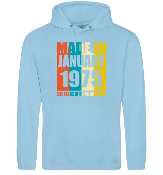 Мужская толстовка (худи) Made in January 1975 50 years of being awesome Голубой фото