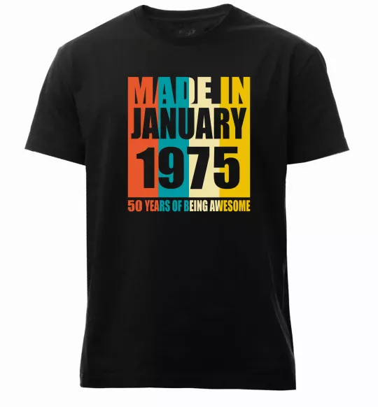 Мужская премиум футболка Made in January 1975 50 years of being awesome Черный фото