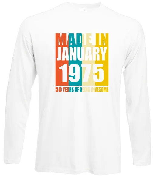 Лонгслів Made in January 1975 50 years of being awesome Білий фото