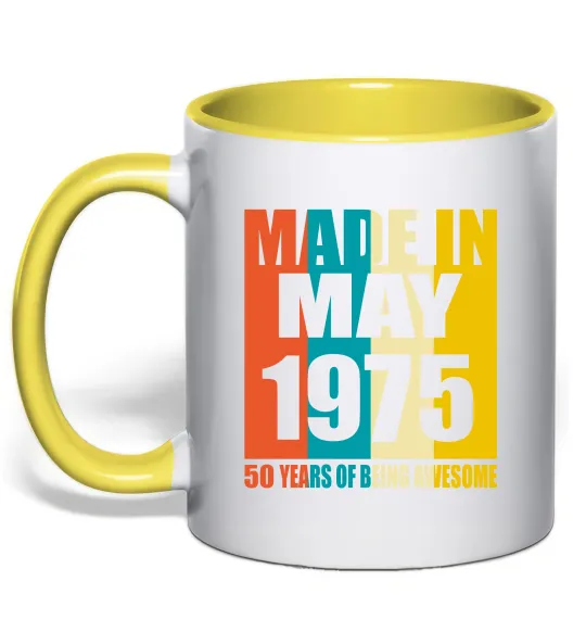 Чашка с цветной ручкой Made in May 1975 50 years of being awesome Лимонный фото