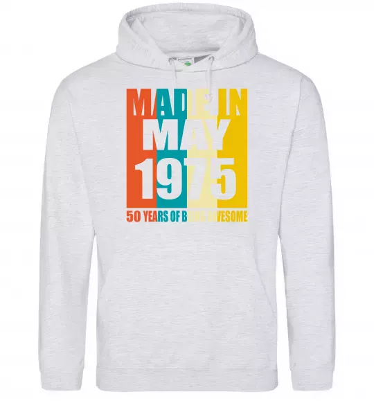 Женская толстовка (худи) Made in May 1975 50 years of being awesome Серый меланж фото