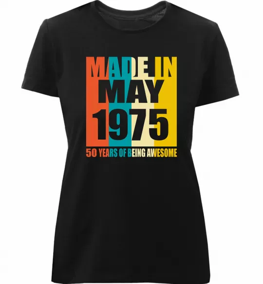 Женская премиум футболка Made in May 1975 50 years of being awesome Черный фото