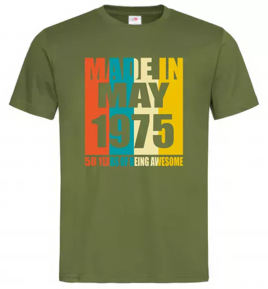 Мужская футболка Made in May 1975 50 years of being awesome Оливковый фото