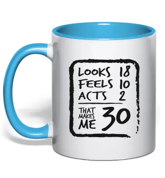 Чашка с цветной ручкой That makes me 30 Голубой фото