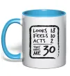 Чашка с цветной ручкой That makes me 30 Голубой фото