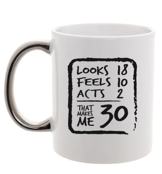 Чашка с цветной ручкой That makes me 30 Серебро фото