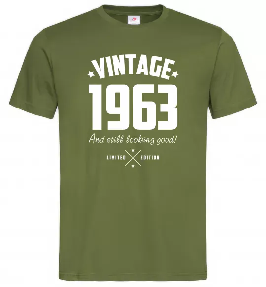 Мужская футболка Vintage 1963 and still looking good Оливковый фото