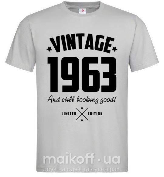 Мужская футболка Vintage 1963 and still looking good Серый фото