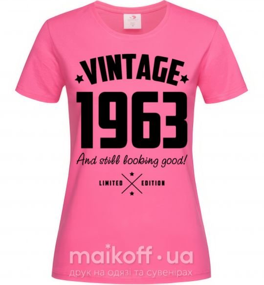 Жіноча футболка Vintage 1963 and still looking good Яскраво-рожевий фото