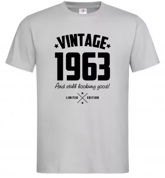 Мужская футболка Vintage 1963 and still looking good Серый фото