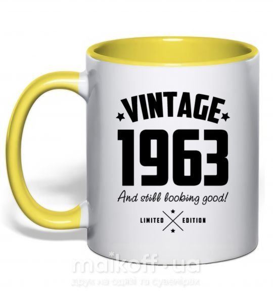 Чашка з кольоровою ручкою Vintage 1963 and still looking good Сонячно жовтий фото