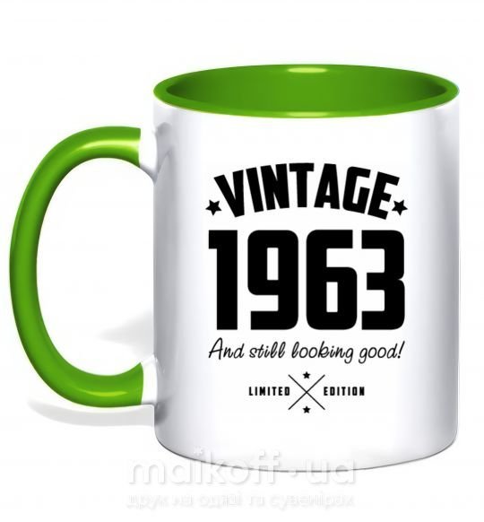 Чашка с цветной ручкой Vintage 1963 and still looking good Зеленый фото