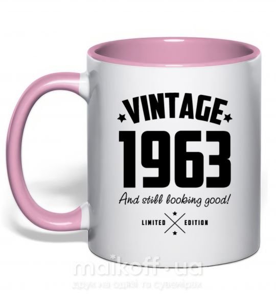 Чашка з кольоровою ручкою Vintage 1963 and still looking good Ніжно рожевий фото