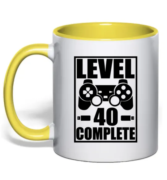 Чашка с цветной ручкой Game Level 40 complete Лимонный фото