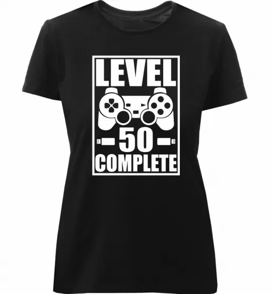 Жіноча преміум футболка Level 50 complete Game Чорний фото