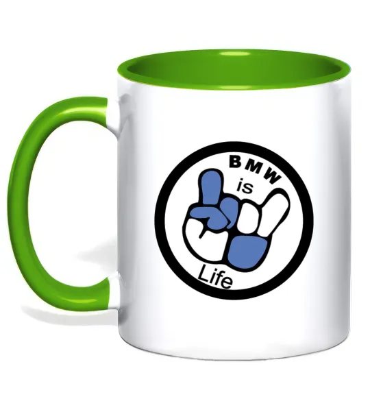 Чашка с цветной ручкой BMW is life Лаймовый фото
