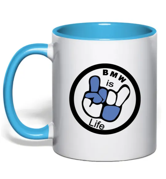 Чашка с цветной ручкой BMW is life Голубой фото