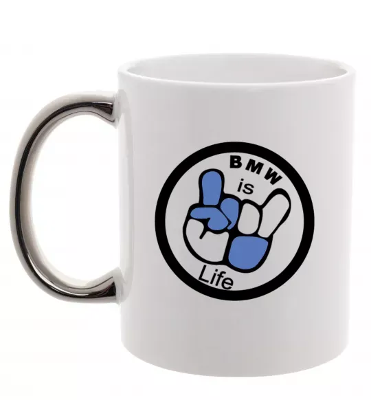 Чашка с цветной ручкой BMW is life Серебро фото