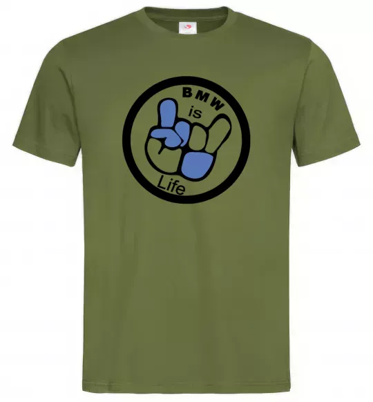 Чоловіча футболка BMW is life Оливковий фото