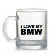 Чашка скляна I love my BMW logo Прозорий фото