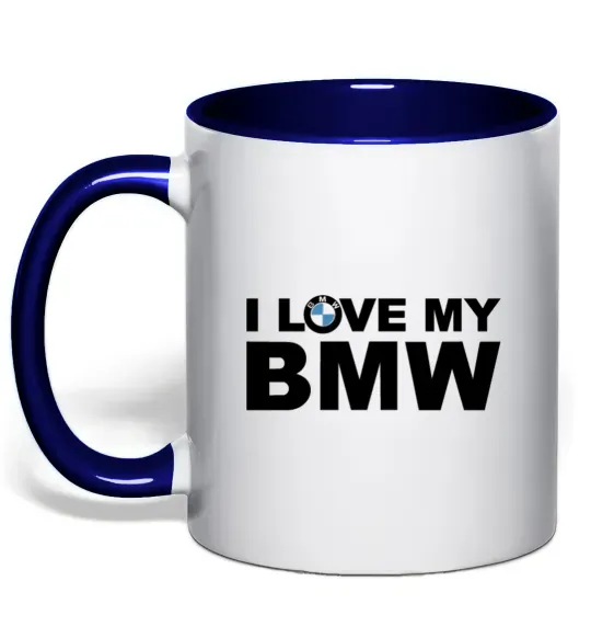 Чашка с цветной ручкой I love my BMW logo Глубокий темно-синий фото