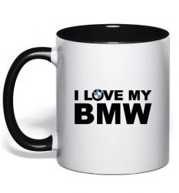 Чашка с цветной ручкой I love my BMW logo Чашка с цветной ручкой I love my BMW logo