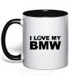 Чашка з кольоровою ручкою I love my BMW logo Чорний фото