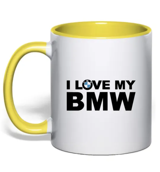 Чашка с цветной ручкой I love my BMW logo Лимонный фото