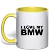 Чашка с цветной ручкой I love my BMW logo Лимонный фото