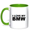 Чашка с цветной ручкой I love my BMW logo Лаймовый фото