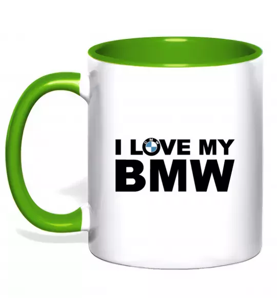 Чашка с цветной ручкой I love my BMW logo Зеленый фото