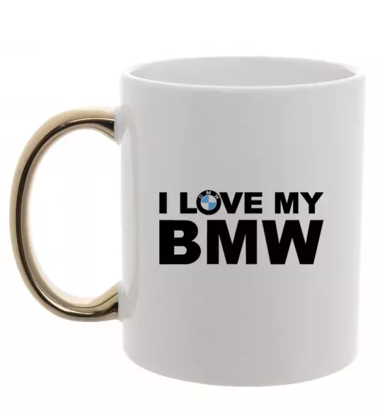 Чашка с цветной ручкой I love my BMW logo Золото фото