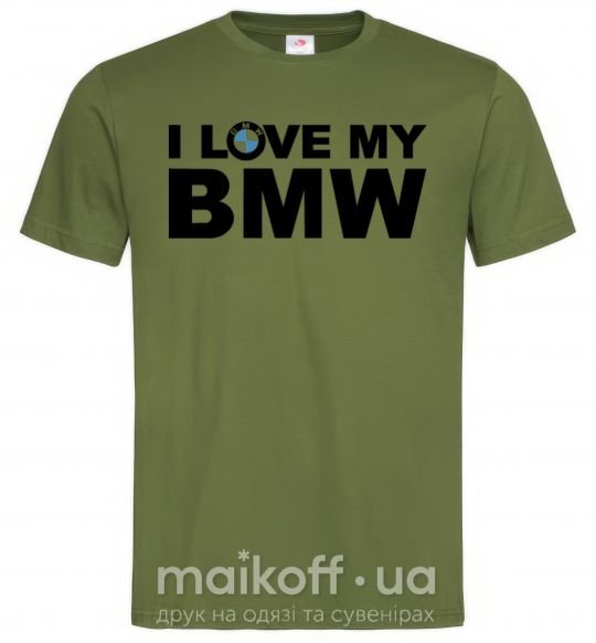 Мужская футболка I love my BMW logo Оливковый фото