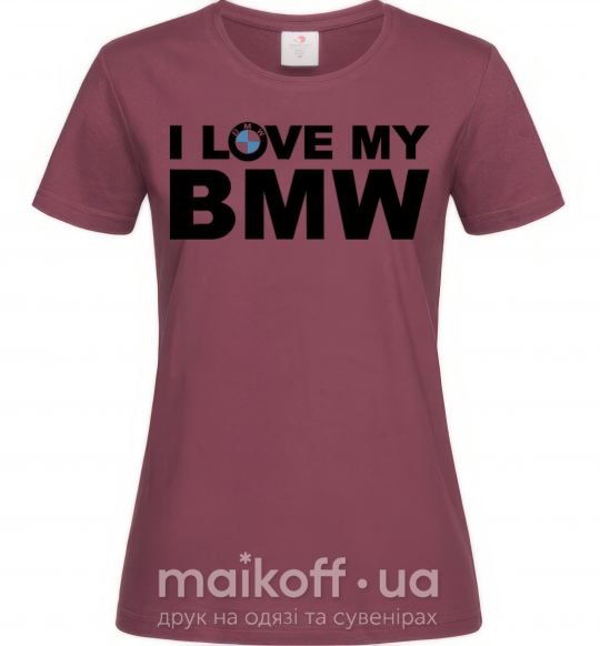 Жіноча футболка I love my BMW logo Бордовий фото