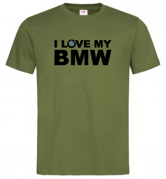 Чоловіча футболка I love my BMW logo Оливковий фото