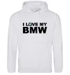 Мужская толстовка (худи) I love my BMW logo Серый меланж фото