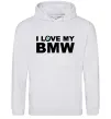 Женская толстовка (худи) I love my BMW logo Серый меланж фото