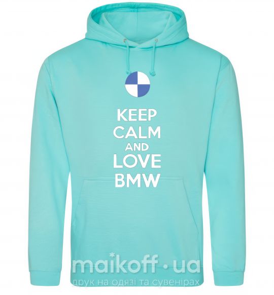 Мужская толстовка (худи) Keep calm and love BMW Мятный фото