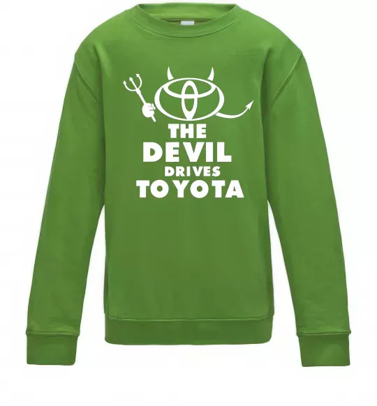 Детский Свитшот The devil drives toyota Лаймовый фото