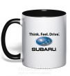Чашка з кольоровою ручкою Think feel drive Subaru Чорний фото