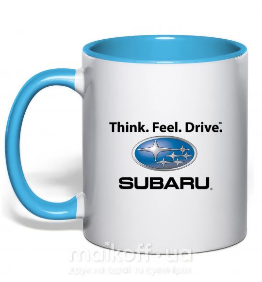 Чашка с цветной ручкой Think feel drive Subaru Голубой фото