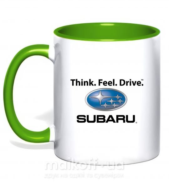 Чашка с цветной ручкой Think feel drive Subaru Зеленый фото