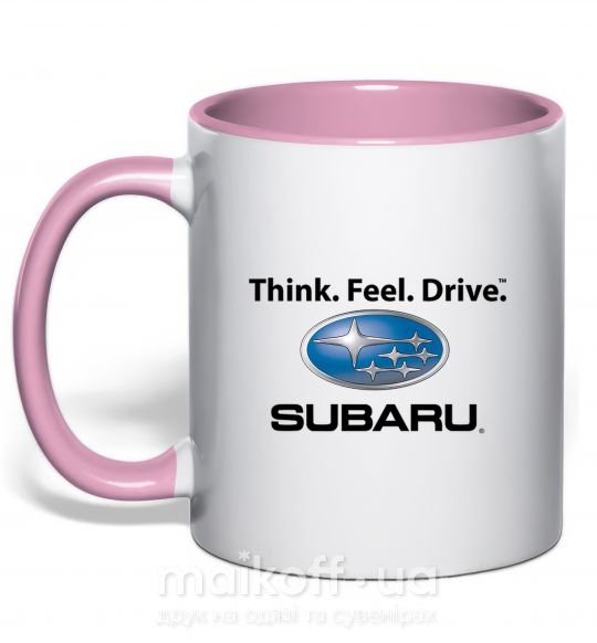 Чашка з кольоровою ручкою Think feel drive Subaru Ніжно рожевий фото