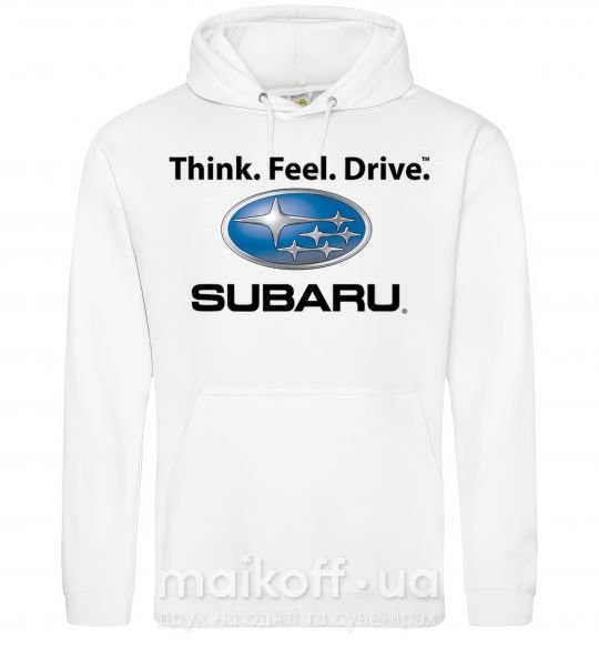 Мужская толстовка (худи) Think feel drive Subaru Белый фото