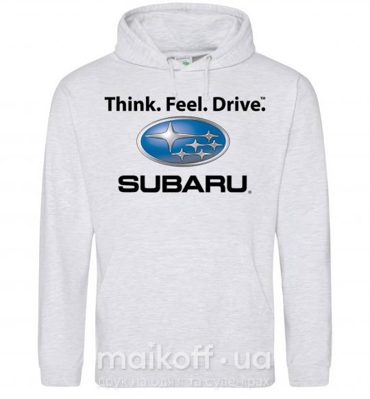 Женская толстовка (худи) Think feel drive Subaru Серый меланж фото