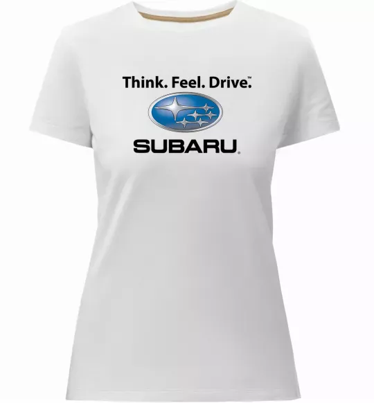 Женская премиум футболка Think feel drive Subaru Белый фото